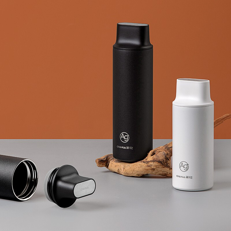 茶花不锈钢保温杯男女户外旅行水杯便携防滑学生茶杯时尚茶杯外带 430ml 白色