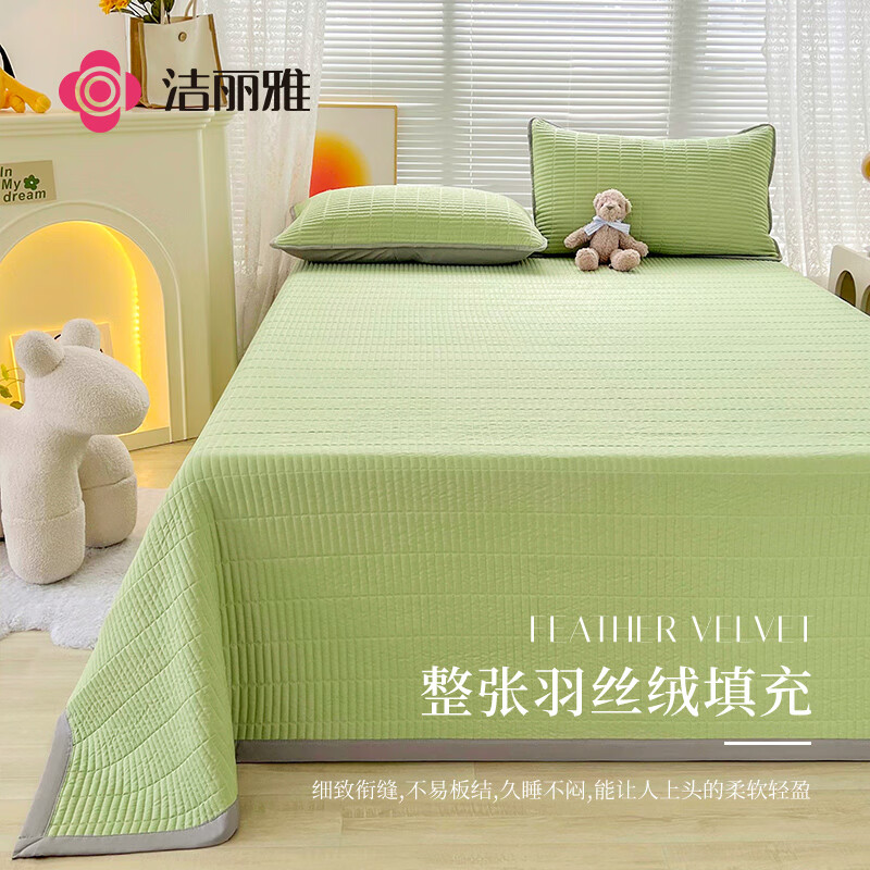洁丽雅（Grace）夹棉床盖床单单件加厚单人韩版花边款双人小清新床罩 200*230cm绿
