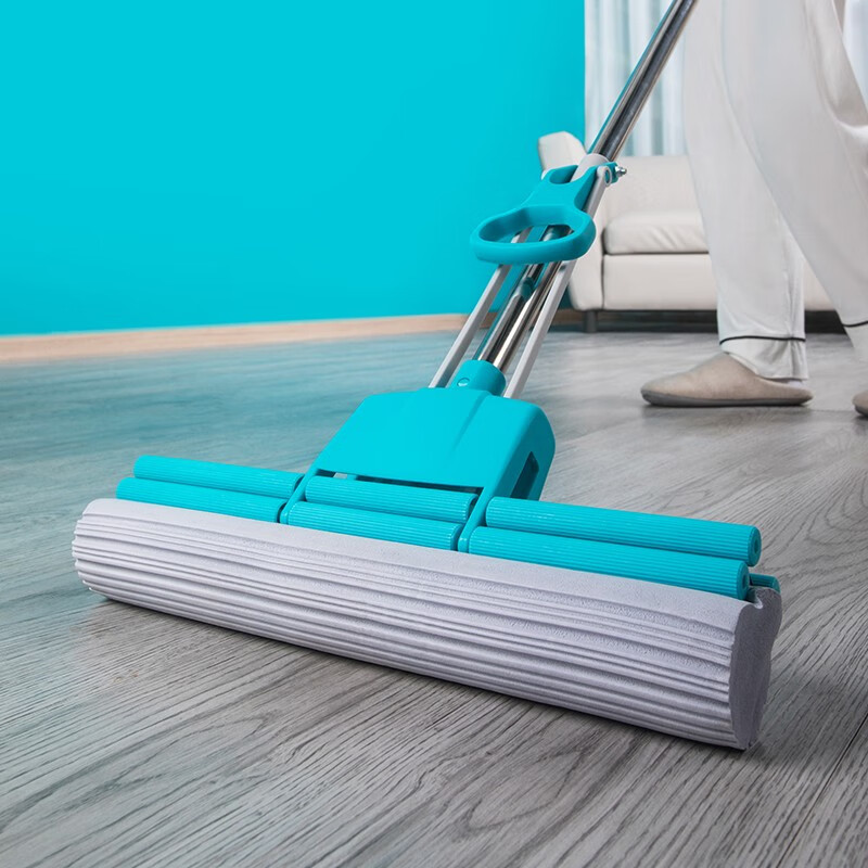 茶花海绵拖把2023新款头对折挤水免手洗拖地胶棉吸水地拖布 【洁境蓝】洁境双效对折胶棉拖