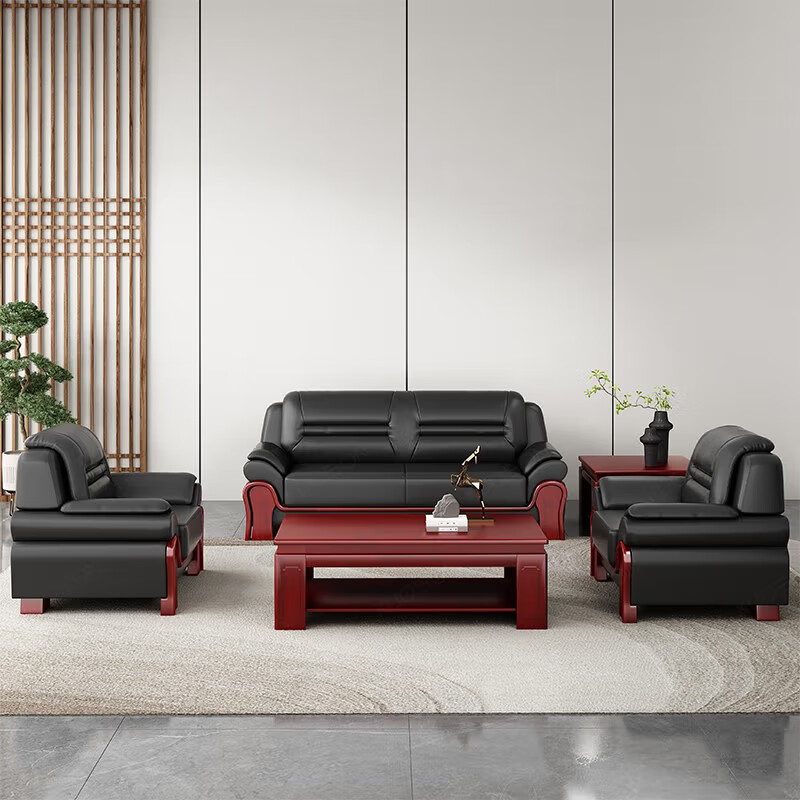 臻远 ZYJJ-80276办公室沙发简约商务沙发茶几组合休闲沙发 牛皮3+1+1