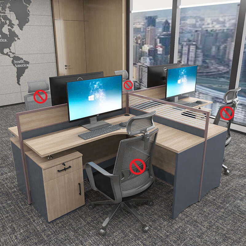 臻远GWD-005屏风办公桌椅组合职员电脑桌员工隔断卡座 王型4人位