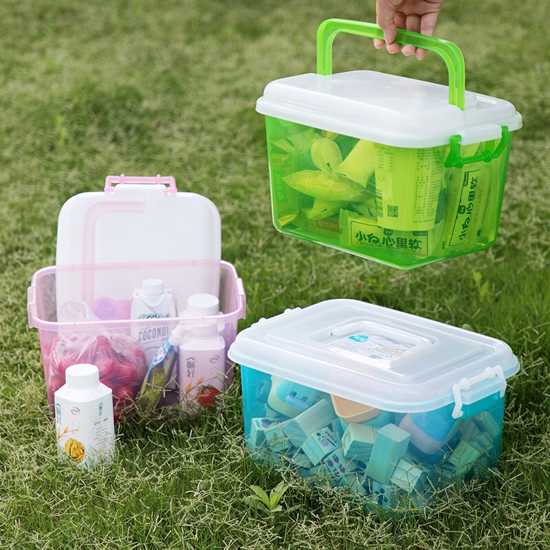 茶花（CHAHUA）茶花小号收纳箱化妆品收纳箱6.5L提把透明整理箱密封塑料收纳盒 【6.5L一个装】粉色 6.5L