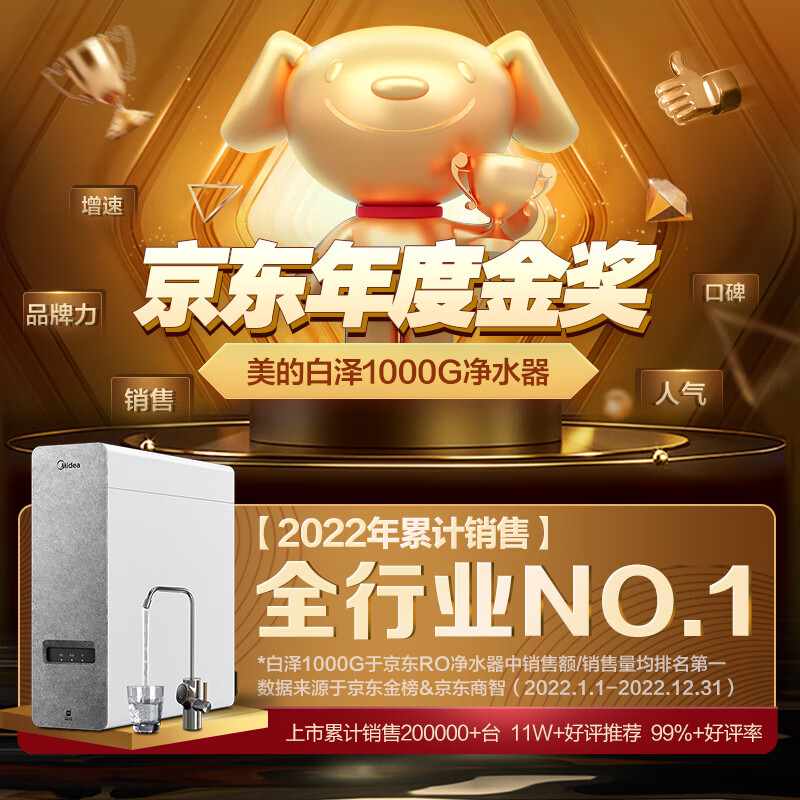 美的（Midea）净水器家用净水机 厨房厨下式净饮机直饮机5年RO反渗透过滤器 白泽1000G+前置TQ40-01套装
