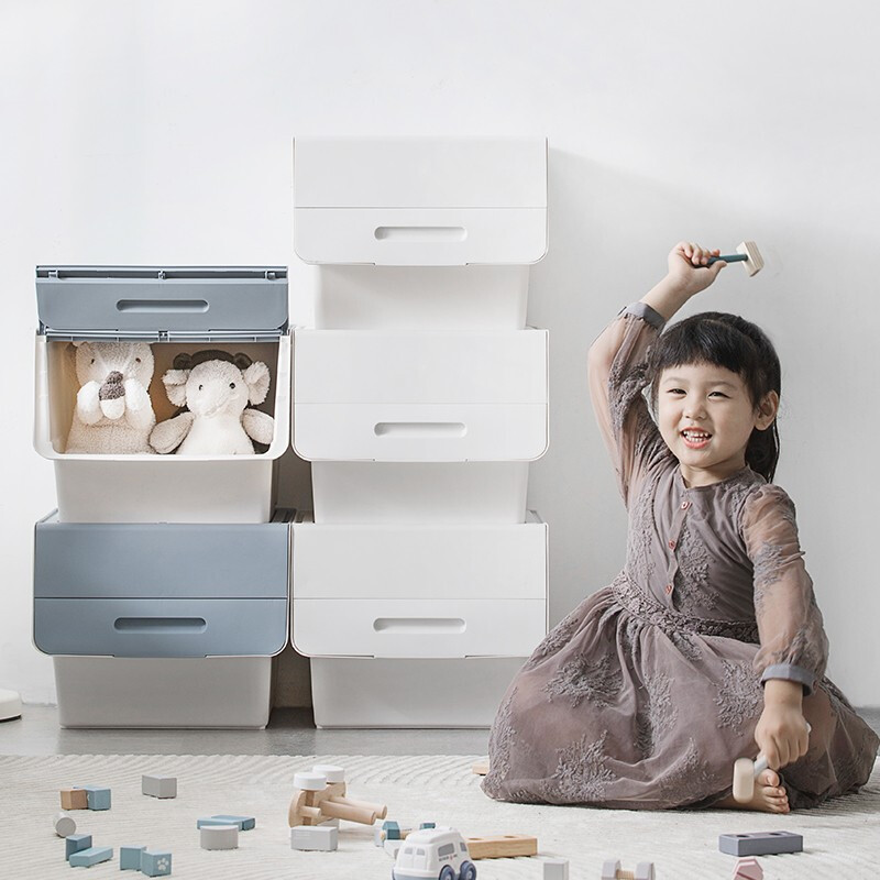 茶花（CHAHUA）茶花34L收纳箱塑料化妆品收纳盒儿童玩具零食整理箱储物箱斜口前开个性叠加收纳柜 天空蓝大号 34L*2个装（实测45.5*38*31）