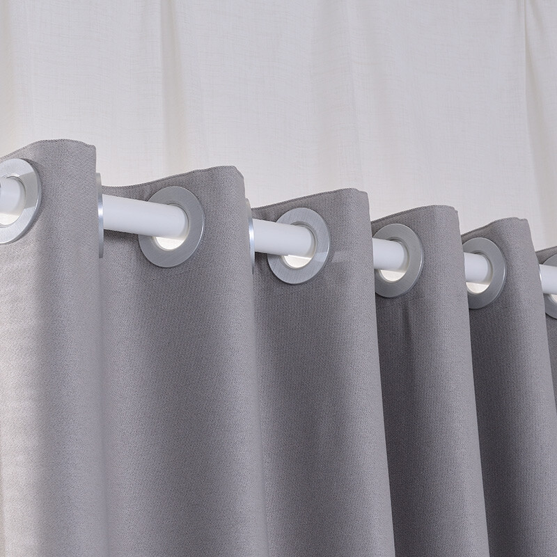 富安娜家纺窗帘 免打孔双开门升缩杆全遮光帘 简约纯色客厅卧室阳台窗帘布 180cm宽*200cm高 两片 格瑞灰