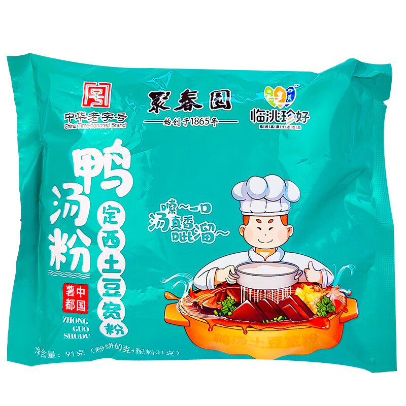 聚春园官方网红宽粉鸭汤粉丝酸辣粉宿舍夜宵方便速食即食冲泡懒人泡面 鸭汤宽粉91g*8包
