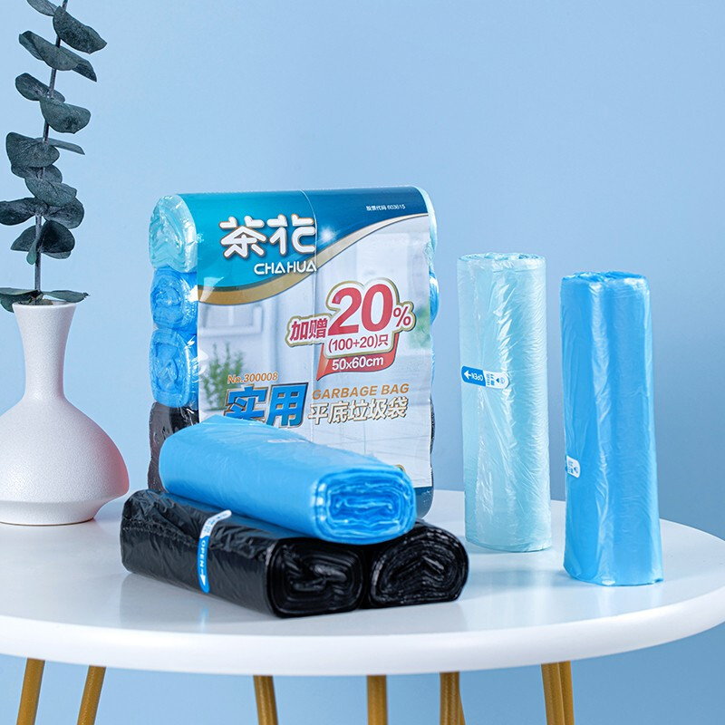 茶花平扣垃圾袋厨房卫生间一次性塑料袋办公室宿舍实用垃圾袋 实用垃圾袋5卷装S30