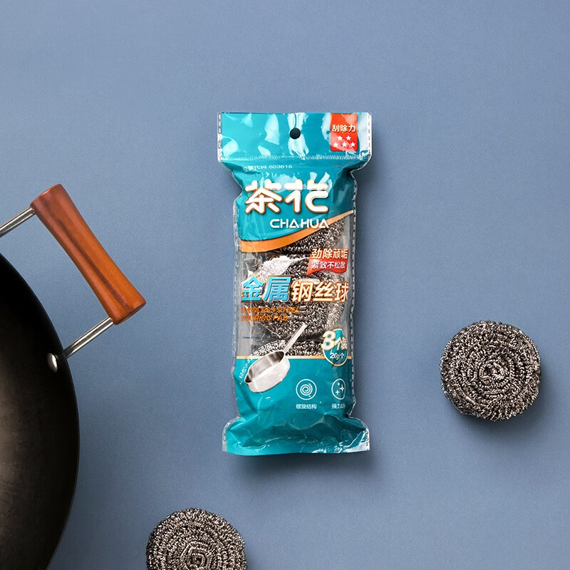 茶花（CHAHUA） 不生锈清洁球钢丝球洗碗铁丝球擦刷洗锅刷锅洗碗 【2包6个】金属钢丝球