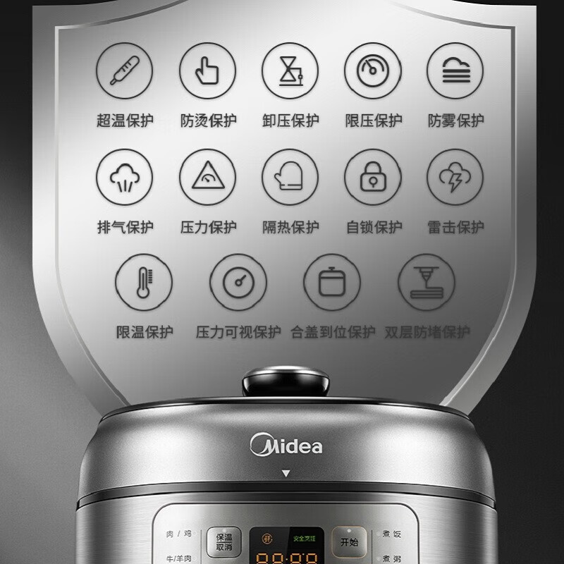 美的（Midea） 少盐提鲜压力锅电压力锅高压力锅不锈钢/不粘内胆智能调压一锅双胆WiFi互联 线下同款 MY-C543G（5L不锈钢+不粘内胆)
