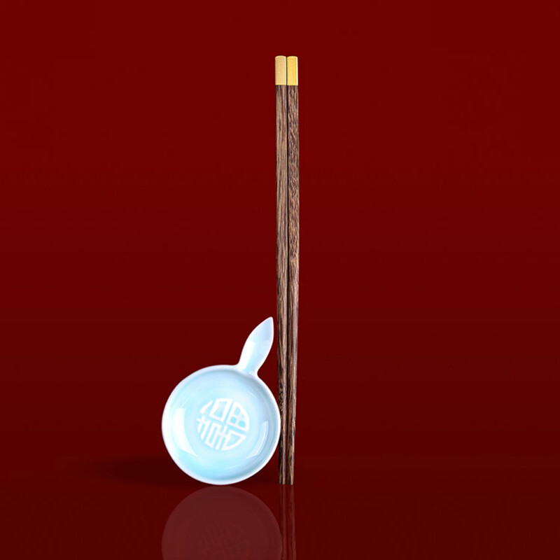 清朴堂禧福世家筷子碗碟套装商务礼品送客户乔迁交付伴手礼可印logo定制家用轻奢现代乔迁中式高档礼品盒 鸡翅木筷6双+隐青碗6只+勺6只+碟6只