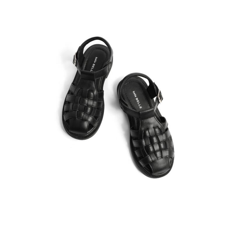 百丽平底罗马凉鞋童鞋女商场同款洞洞猪笼童鞋T2530B62 黑色 29