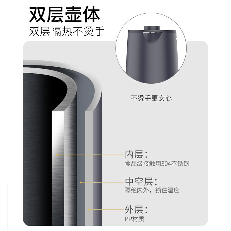 九阳热水壶烧水壶1.7L无缝内胆双层锁温防烫家用电热水壶K17FD-W6310【企业采购】【支持一件代发】