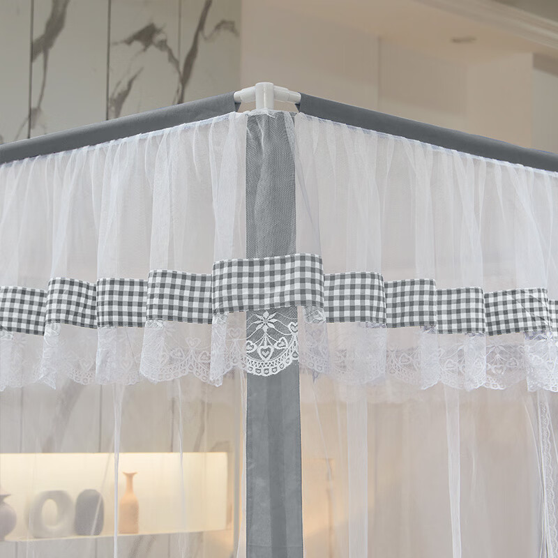 富安娜家纺蚊帐三开门简约落地帐防蚊 加粗加厚支架易安装格致时光1.8米