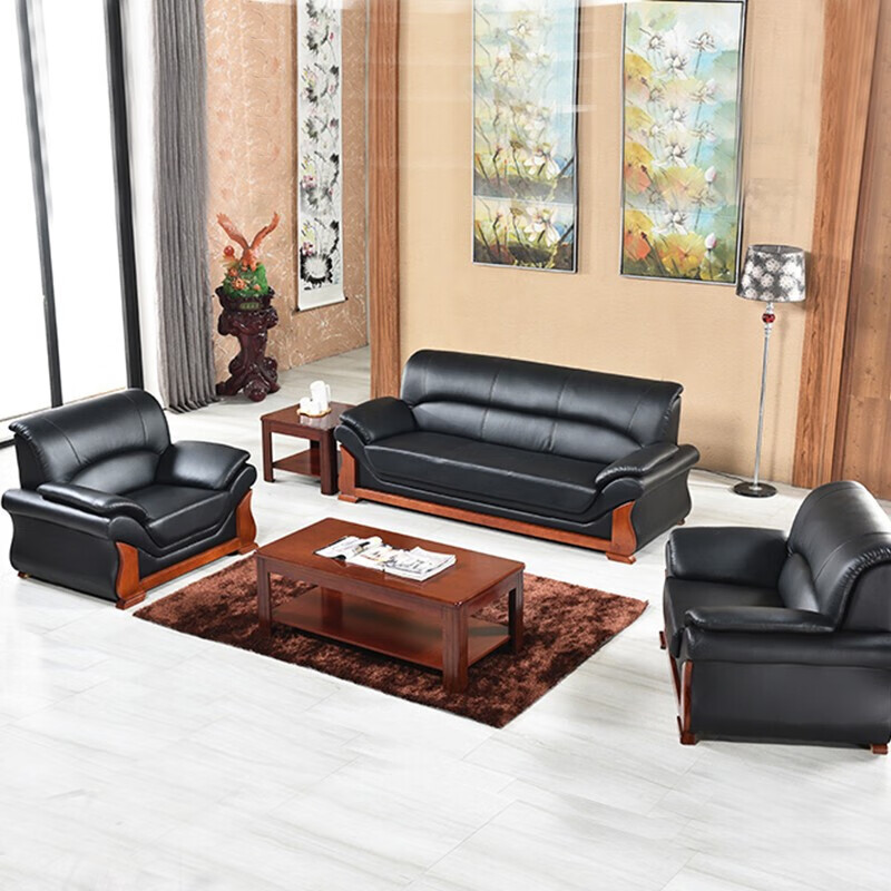 臻远ZYJJ-80286办公沙发茶几组合办公室简约会客接待沙发牛皮单人位