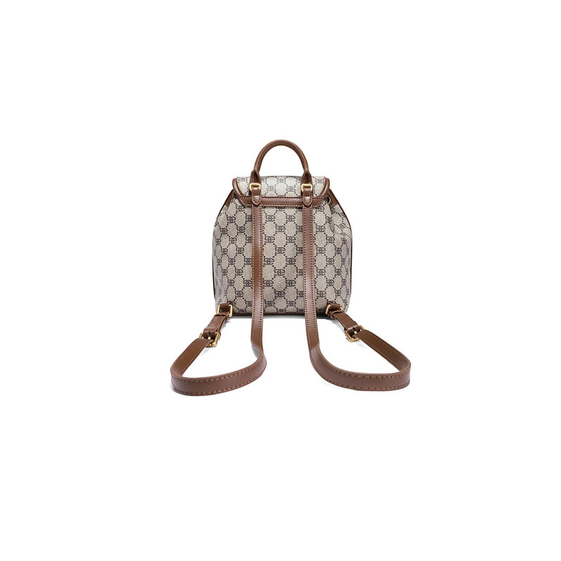 百丽包包女2023夏季新款时尚复古质感印花大容量通勤双肩包X9120BX3 啡色 F