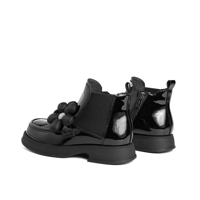 百丽立体花朵短靴女商场同款甜美切尔西靴3I445D92 黑色 32