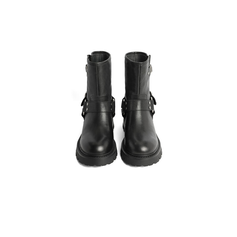 百丽复古机车靴女2023冬季新商场同款擦色休闲短靴A2A1DDZ3预售 黑色-单里 34