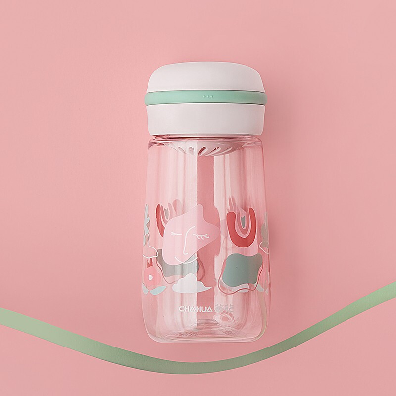 茶花（CHAHUA） 茶花马卡龙男女便携学生简约不锈钢随行杯340水杯340ml容量 马卡龙塑料水杯+保温杯
