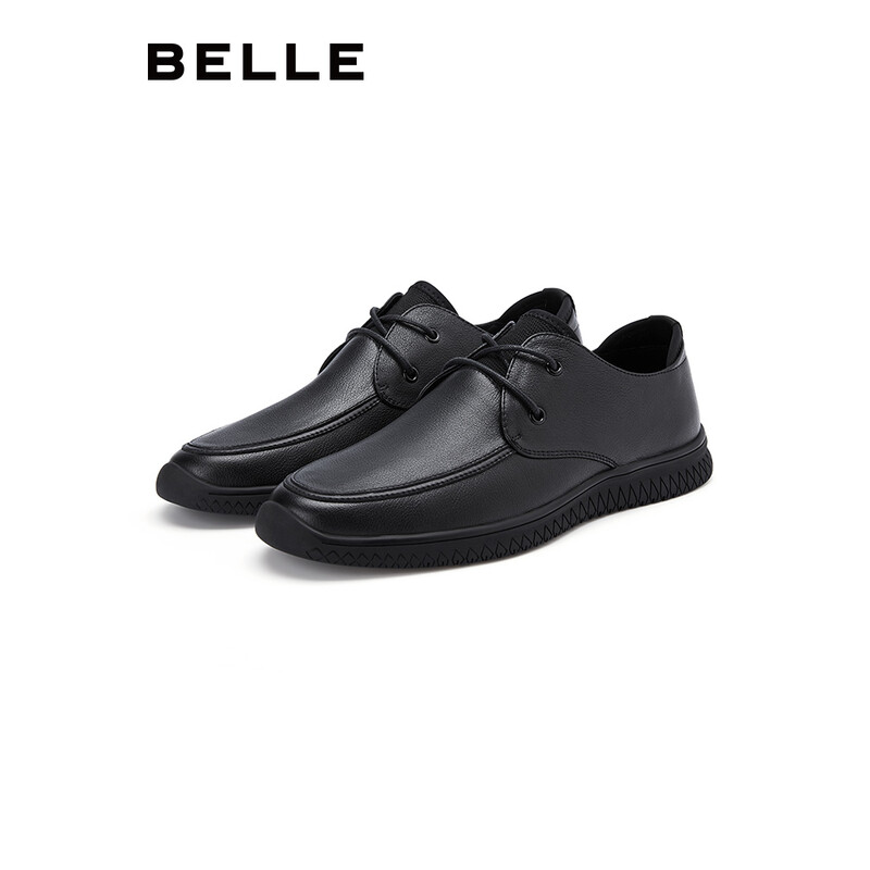 百丽休闲鞋男商场同款牛皮鞋商务6UV01AM0 黑色 42