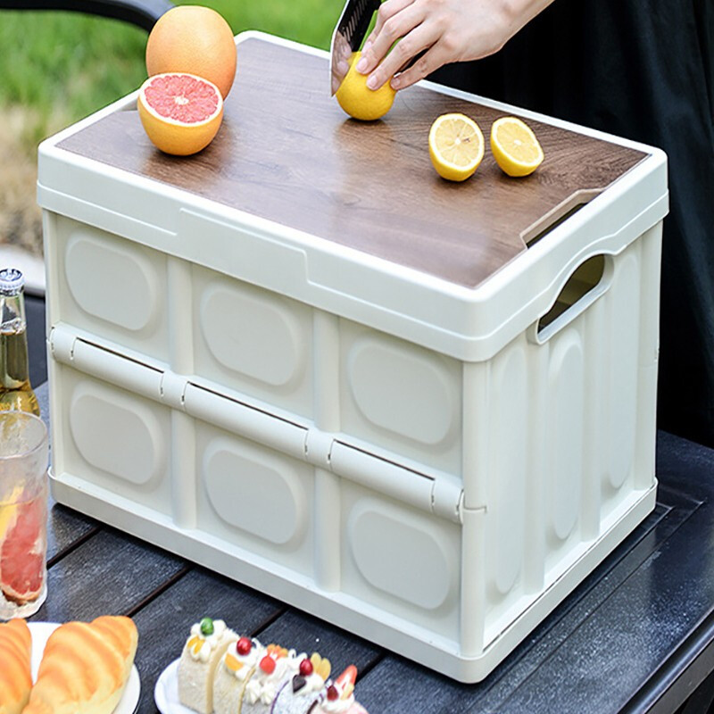 清系户外露营收纳箱折叠箱家用车载用后备箱置物箱大号容量整理储物盒 白色大号【55L】