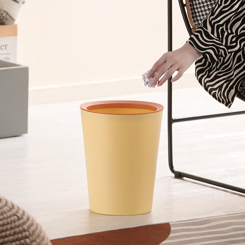 茶花垃圾桶家用客厅轻奢大容量2023新款厨房卧室卫生间高颜值无盖 【橄榄绿-8.5L】压圈垃圾桶