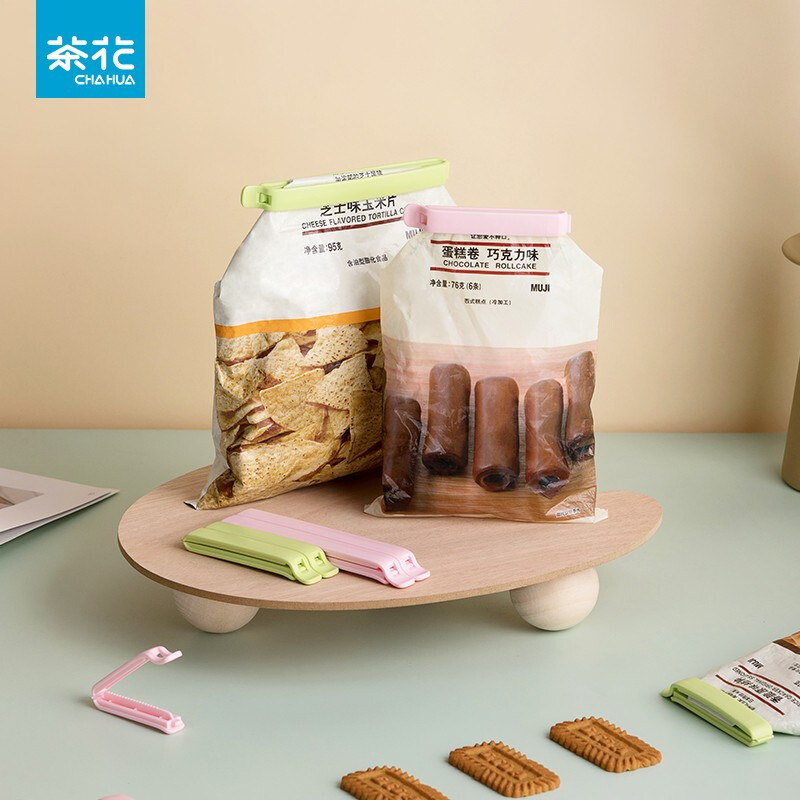 茶花封口夹食品袋保鲜密封夹家用零食封口防潮奶粉茶叶塑料夹子 【3件套】小号+中号+大号