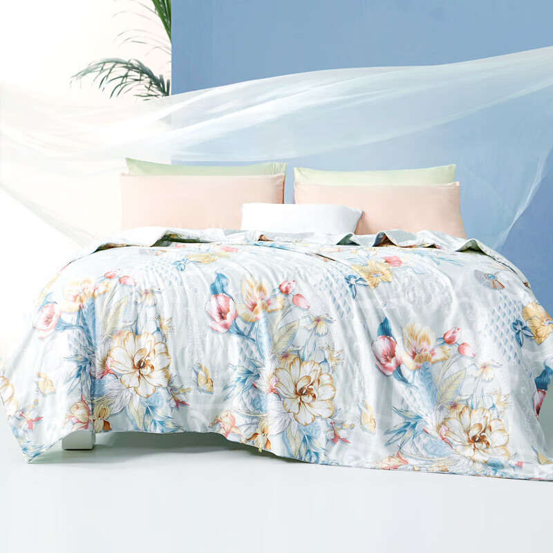 富安娜家纺100%蚕丝被子夏凉被空调被双人夏季薄被芯中长丝绵203*229cm