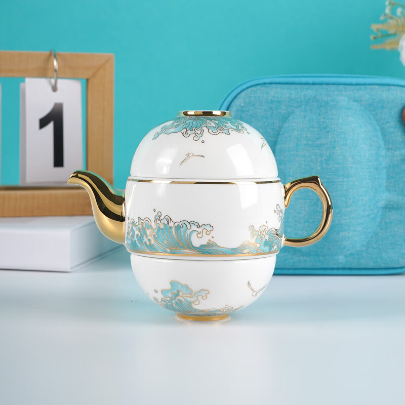 永丰源（auratic）国家补贴 海阔天空 4头陶瓷旅行茶具套装-2人位 旅行防护装 户外