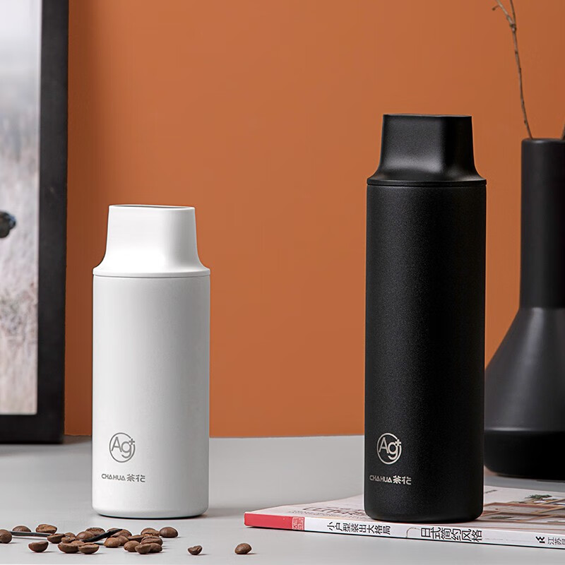 茶花不锈钢保温杯男女户外旅行水杯便携防滑学生茶杯时尚茶杯外带 430ml 白色