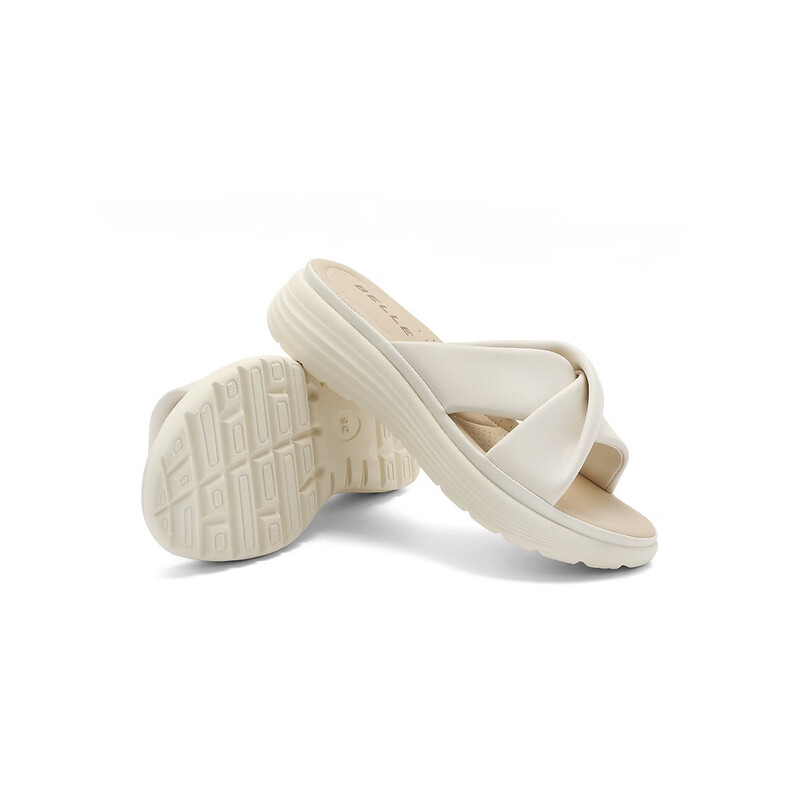 百丽交叉带休闲拖鞋女2023夏季新商场同款舒适凉拖Z9M1DBT3 米白 35