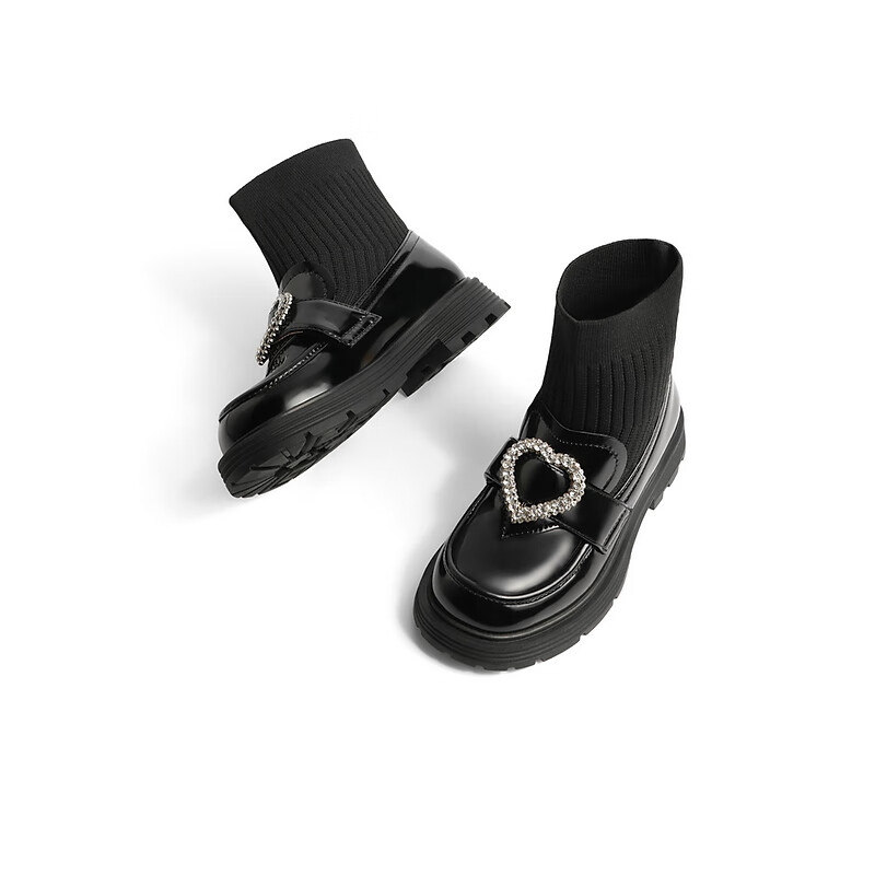 百丽爱心装饰童靴女商场同款甜美低靴A3813D92 黑色 30