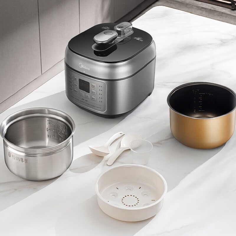 美的（Midea） 少盐提鲜压力锅电压力锅高压力锅不锈钢/不粘内胆智能调压一锅双胆WiFi互联 线下同款 MY-C543G（5L不锈钢+不粘内胆)