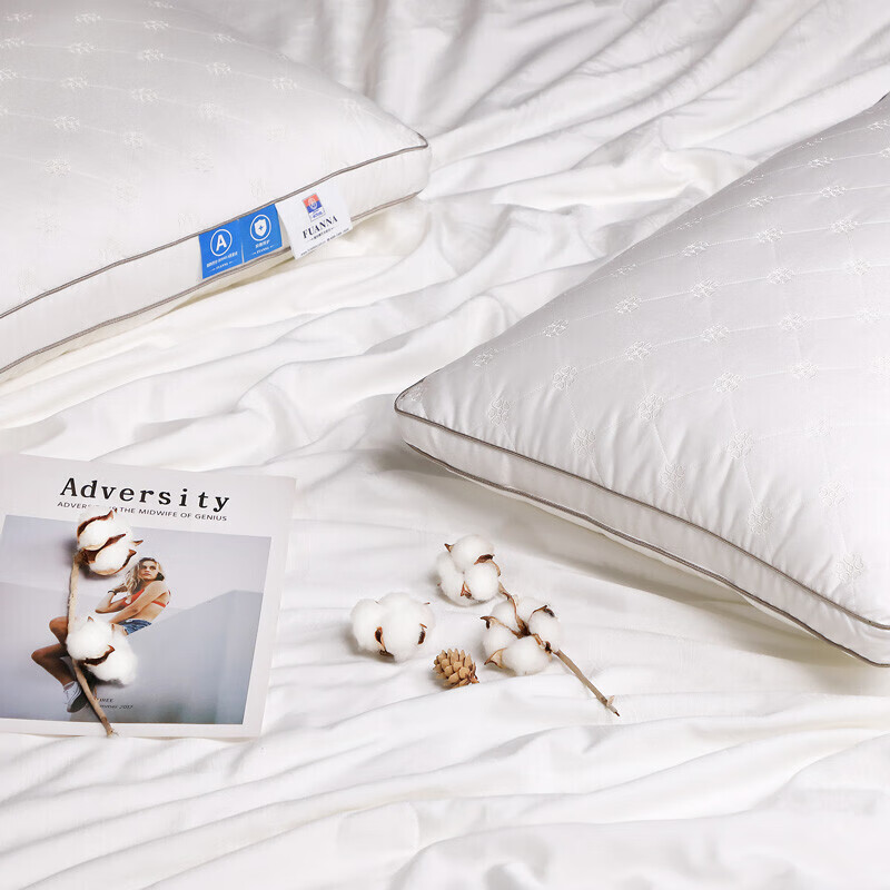 富安娜家纺枕芯 酒店枕头纤维软枕 60S长绒棉全棉A类面料抗菌可水洗枕 70*45cm一个装