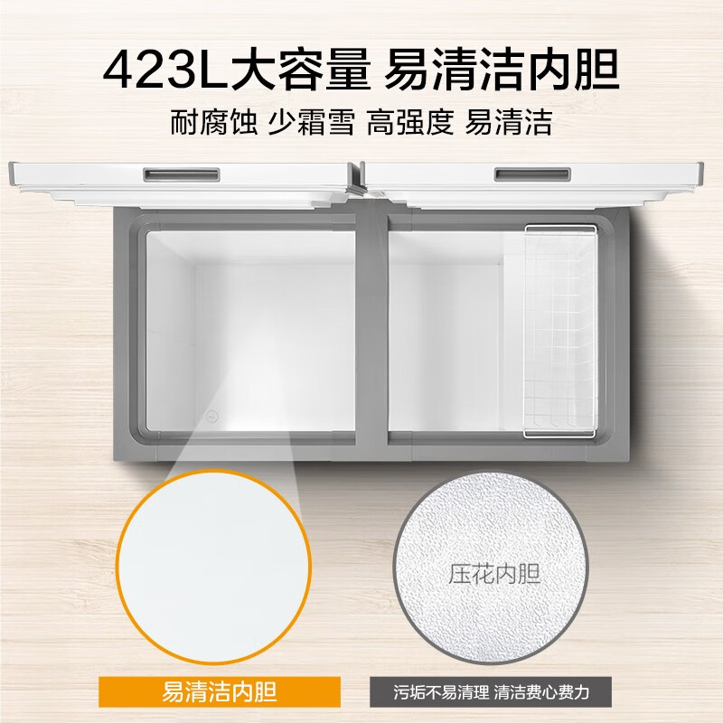 美的（Midea）423升 五面制冷商用大容积单温囤货冰柜 电子控温冻藏转换卧式冰箱 BD/BC-423DKEM(E) 以旧换新