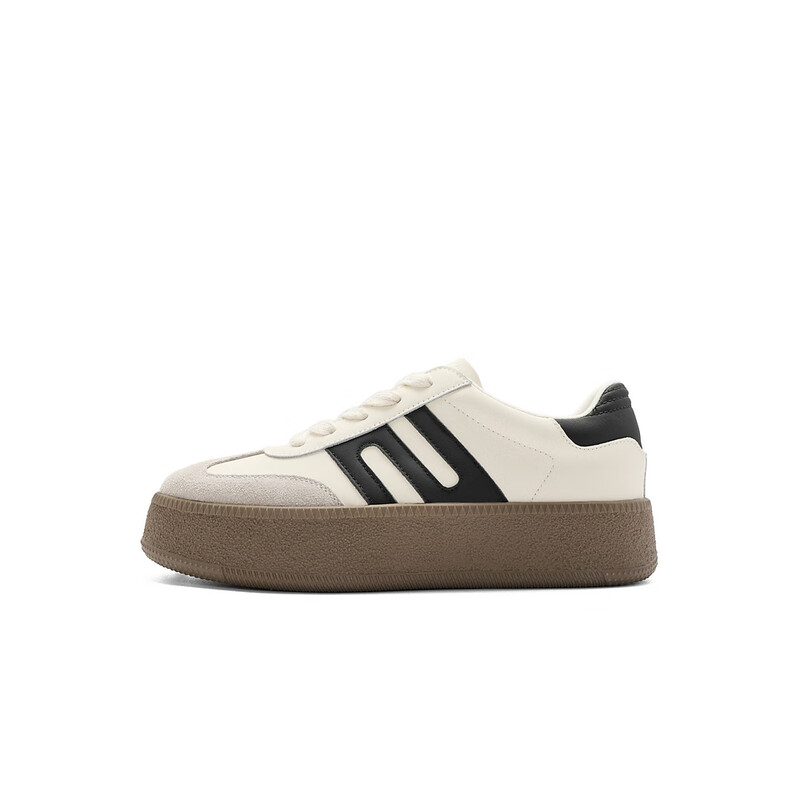 百丽复古百搭德训鞋女2023秋季新款厚底撞色休闲板鞋B1573CM3预售 米色 37