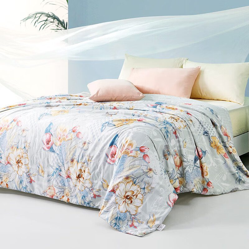 富安娜家纺100%蚕丝被子夏凉被空调被双人夏季薄被芯中长丝绵203*229cm