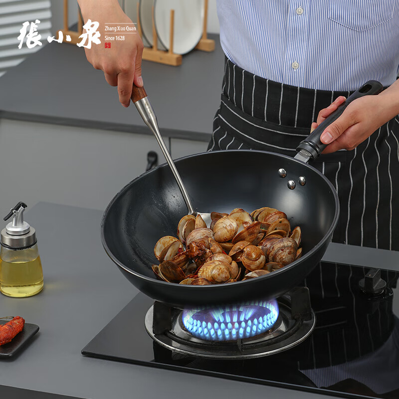 张小泉炒锅 锅具 无涂层锅具真不锈精铁炒锅燃气专用炒菜锅 铁锅 C30620100东坡家黑金铁锅 32cm