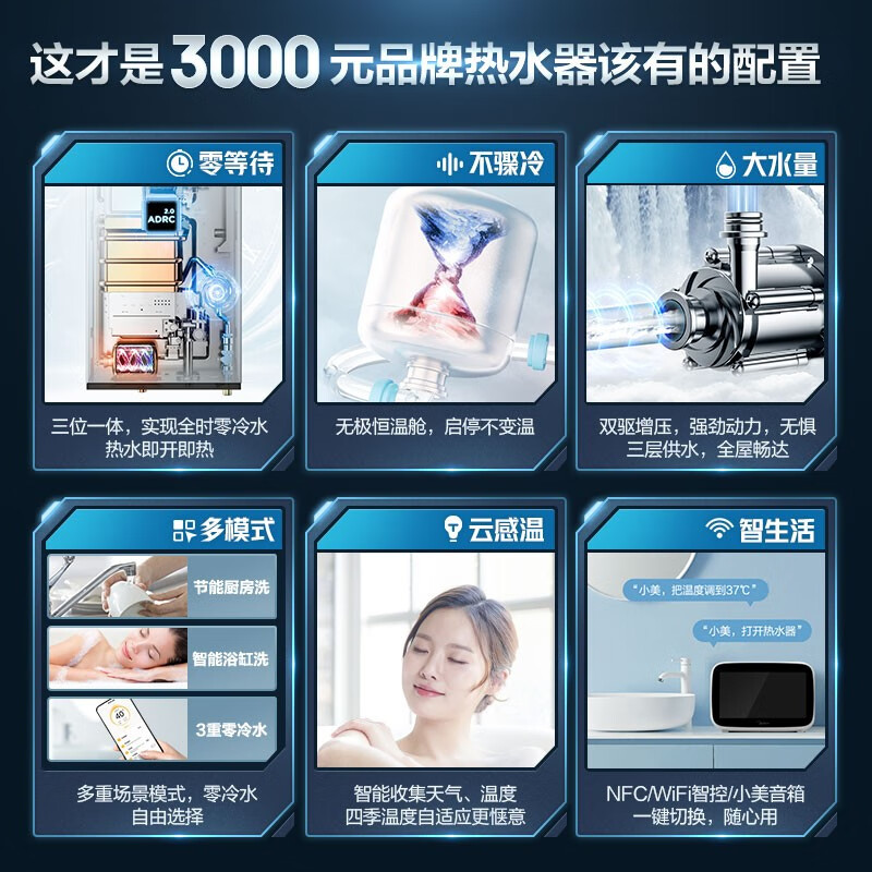 美的（Midea）16升燃气热水器天然气 无极恒温舱 双增压全时零冷水2.0 智能家电APP控制 JSQ30-QS1