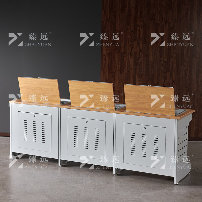 臻远ZY4012418隐藏式翻转电脑桌培训桌办公桌B款三人位