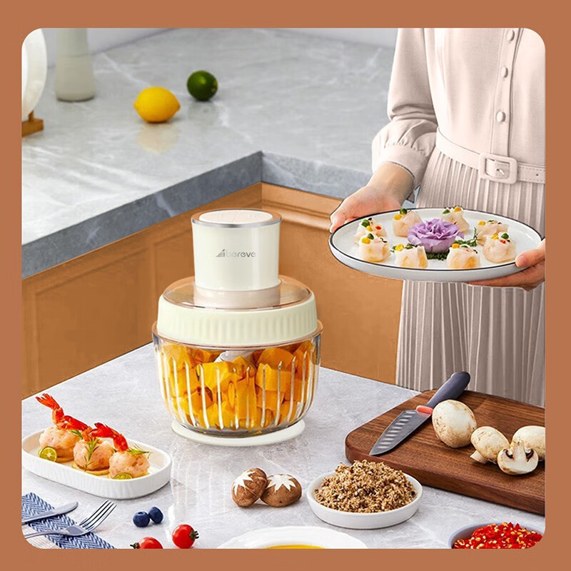 Abereve艾贝丽多功能绞肉机 迷你碎菜辅食和面机搅肉机绞馅碎肉机 电动佐料搅拌机打肉泥料理机ABL-JR98 米白色 2L