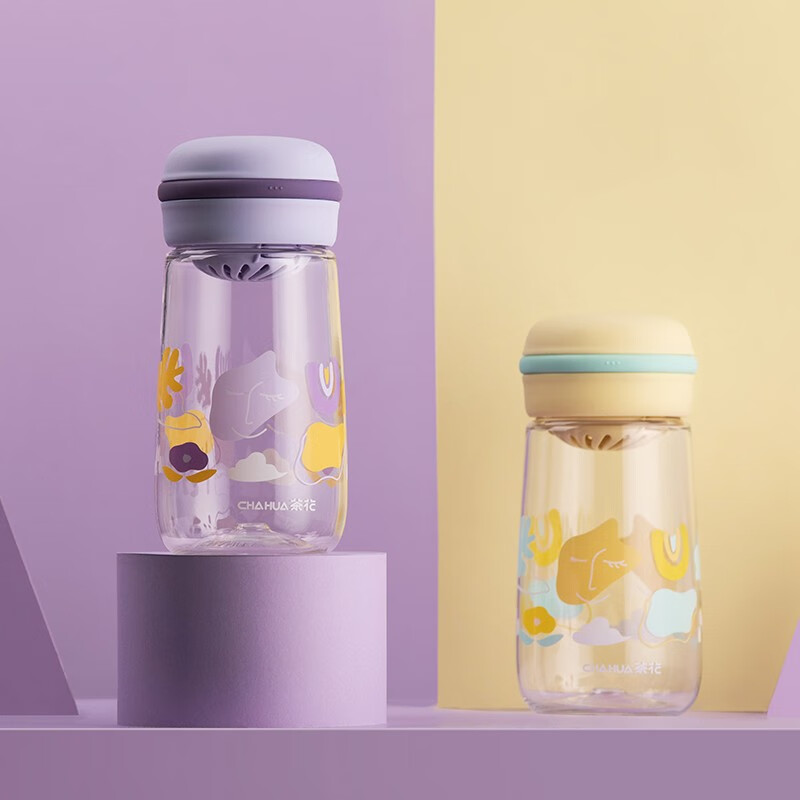 茶花（CHAHUA） 茶花马卡龙男女便携学生简约不锈钢随行杯340水杯340ml容量 马卡龙塑料水杯+保温杯