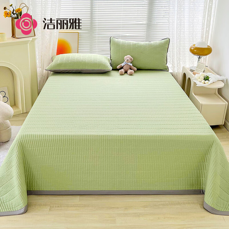 洁丽雅（Grace）夹棉床盖床单单件加厚单人韩版花边款双人小清新床罩 200*230cm绿