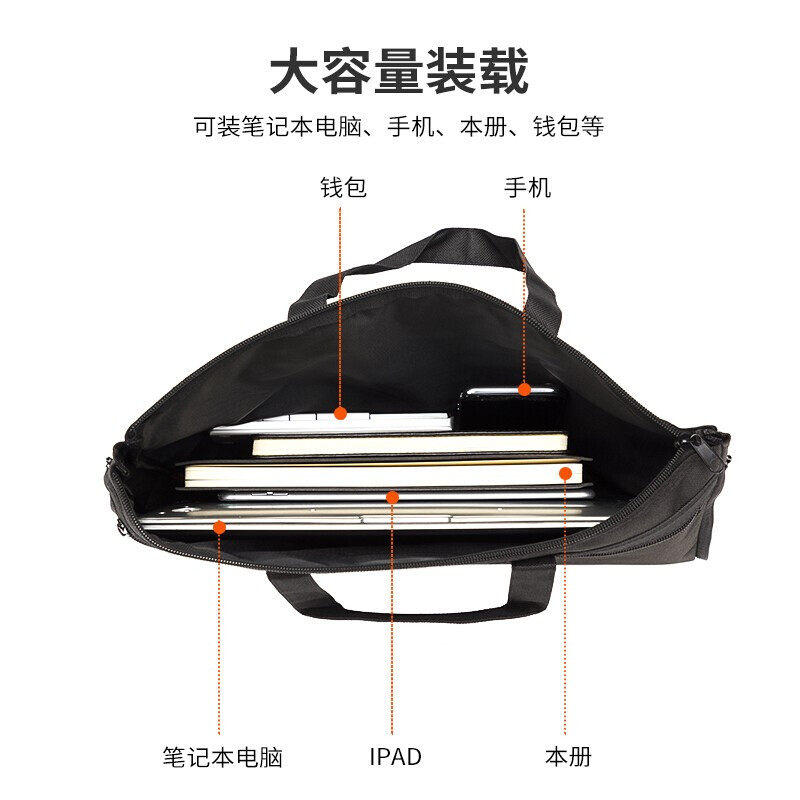 得力（deli） 商务办公公文包 帆布手提资料袋 文件袋 多功能电脑包男女通用【企业免费定制】 【黑色】双层收纳款5500