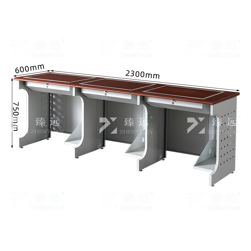 臻远ZY4012433隐藏式翻转电脑桌培训桌办公桌D款三人位