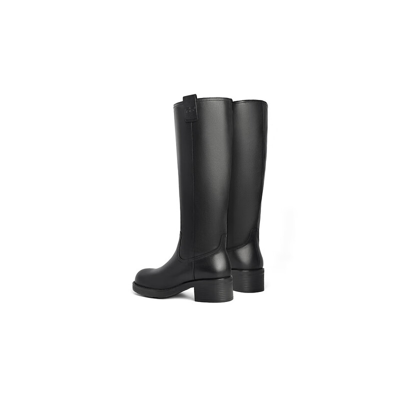 百丽擦色复古骑士靴女2023冬季新款做旧废土风长筒机车靴BAW71DG3预售 黑色 37