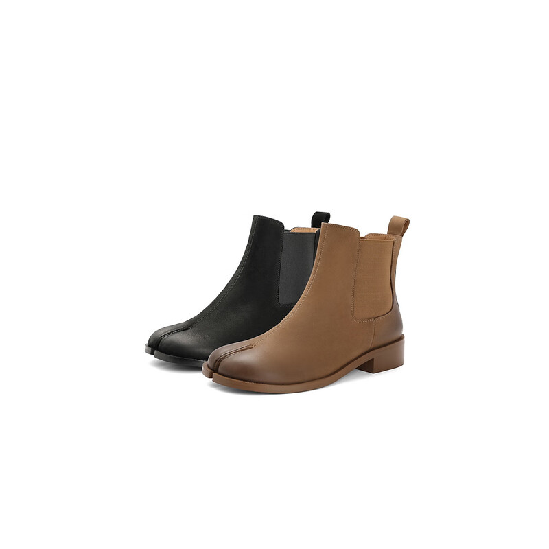 百丽复古切尔西靴女2023冬季新款擦色分趾休闲短靴B1513DD3预售 黑色 34