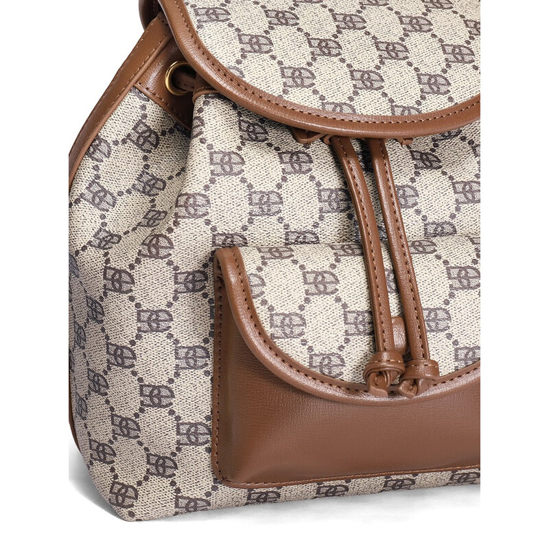 百丽包包女2023夏季新款时尚复古质感印花大容量通勤双肩包X9120BX3 啡色 F