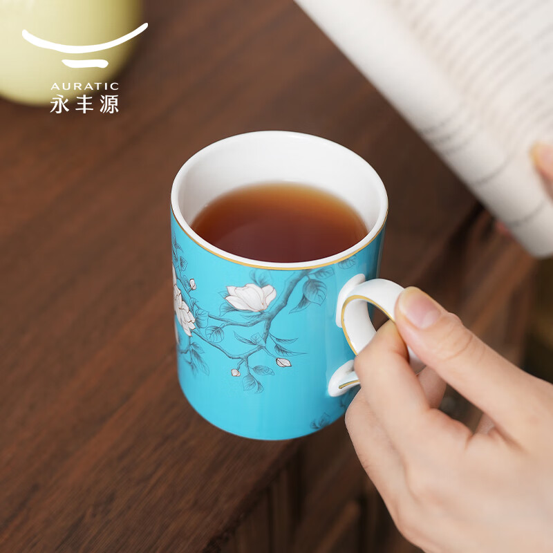 永丰源（auratic） 国家补贴 玉堂逢春 350ml陶瓷中式马克杯会议杯水杯 礼盒包装