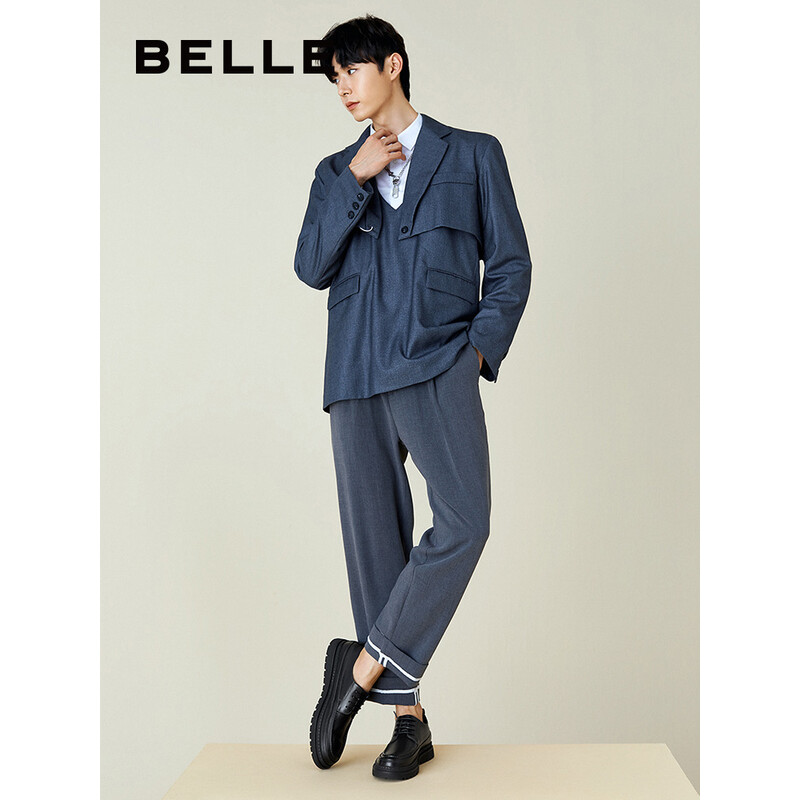 百丽男鞋商场同款正装潮流商务休闲皮鞋6YQ01CM0 黑色 44