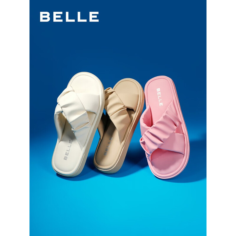 百丽交叉条带拖鞋女2023夏季新款舒适一字拖B1278BT3 米色 37